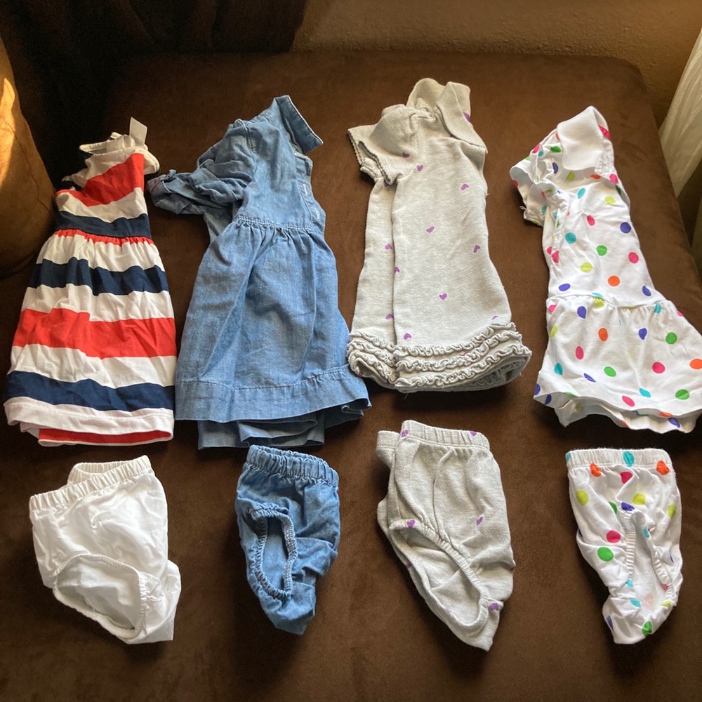 Baby shirt dresses w/matching underpants. 9-12 mos